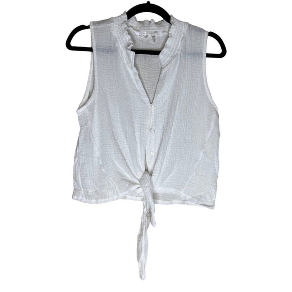 Kaktus Crop Top Blouse Womens Small Petite White Sleeveless Minimalist Summer